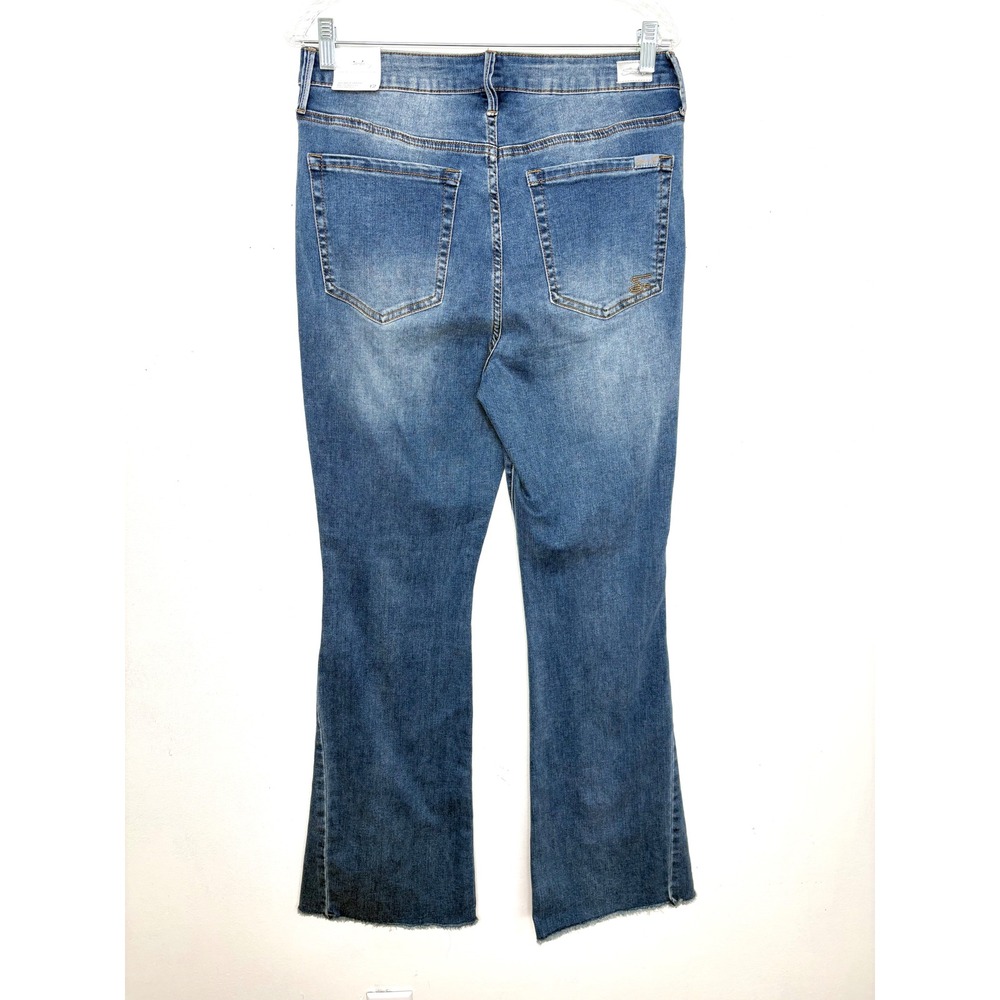 Seven7 Jeans Womens 12 High Rise Button Fly Flare Raw Hem Medium Wash - Picture 2 of 11